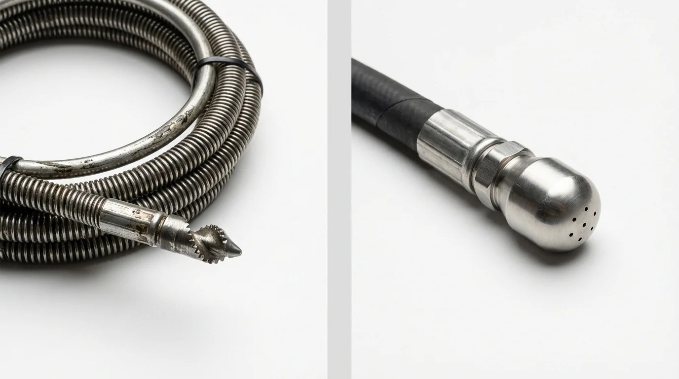 Drain snake cable and hydro jetting nozzle used for drain cleaning in San Rafael, CA