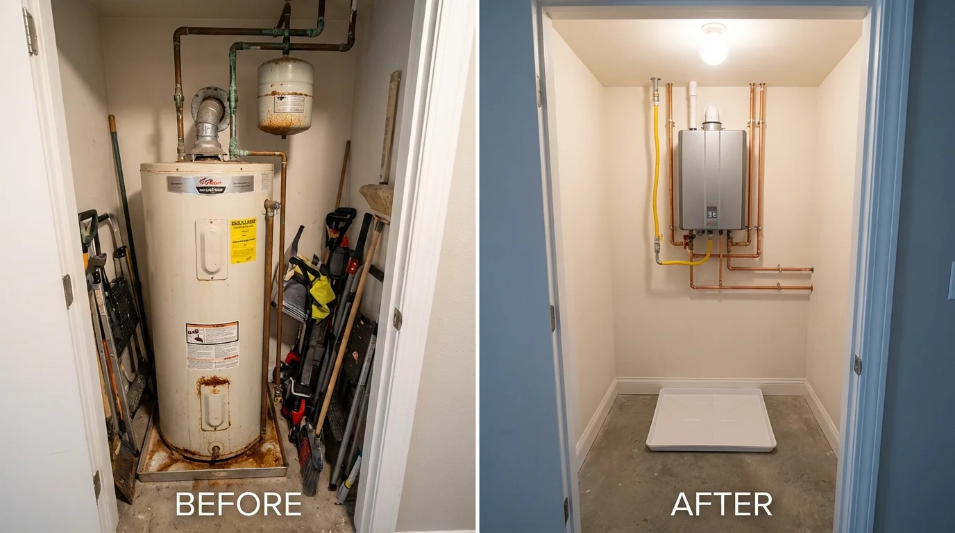 Tank water heater versus wall-mounted tankless unit comparison for San Rafael, CA homeowners