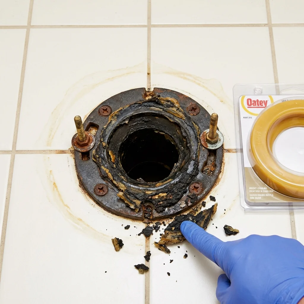 Failed wax ring showing water seepage at the base of a toilet in a San Rafael, CA home